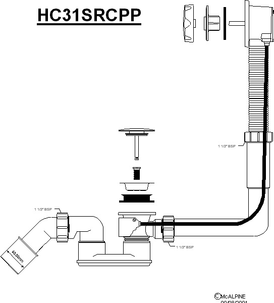 Badewannen-Garnitur mit Exzenter Edelstahl Chrom/Knopf Plast Chrom